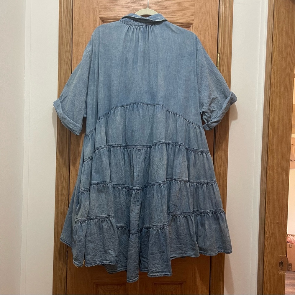Light Blue Denim Button-Front Tiered Mini Dress - Picture 5 of 5